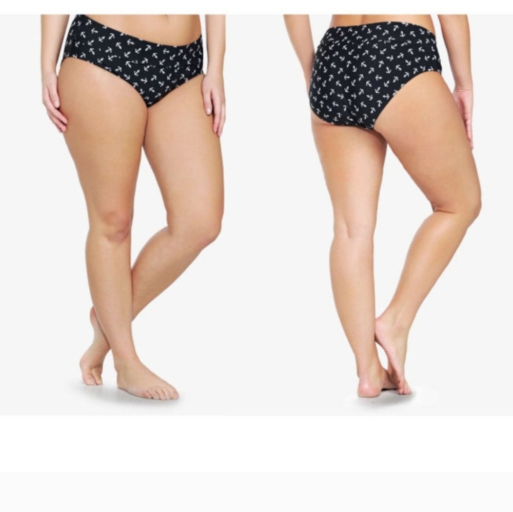 EUC Torrid NAUTICAL Swim Size 4X BIKINI Bottom ANCHOR Boat HIPSTER Flirty BLACK